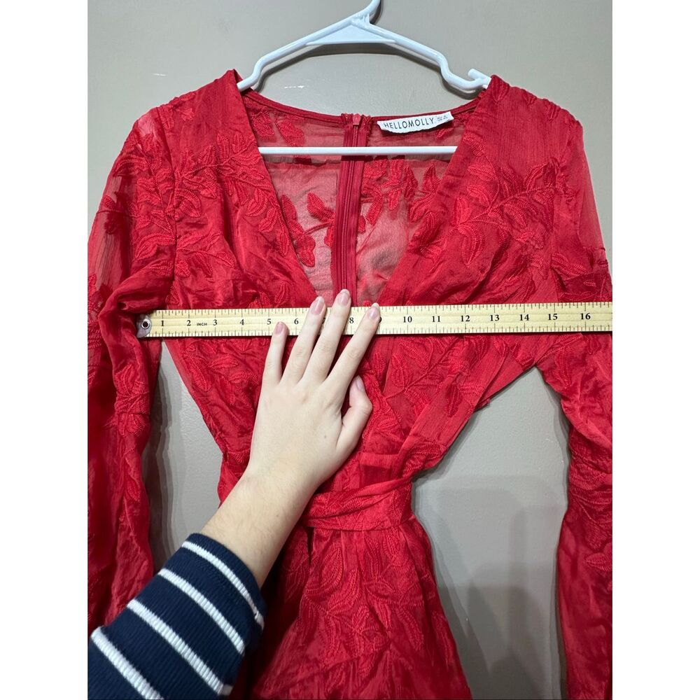 NWOT Hello Molly I Heard A Rumour Red Fiere Embroidered Ruffled Mini Dress XS - Picture 8 of 13